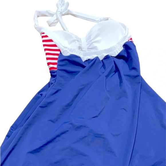 Navy blue & red stripe nautical halter bathing suit cosplay outfit new with tags - Picture 3 of 7